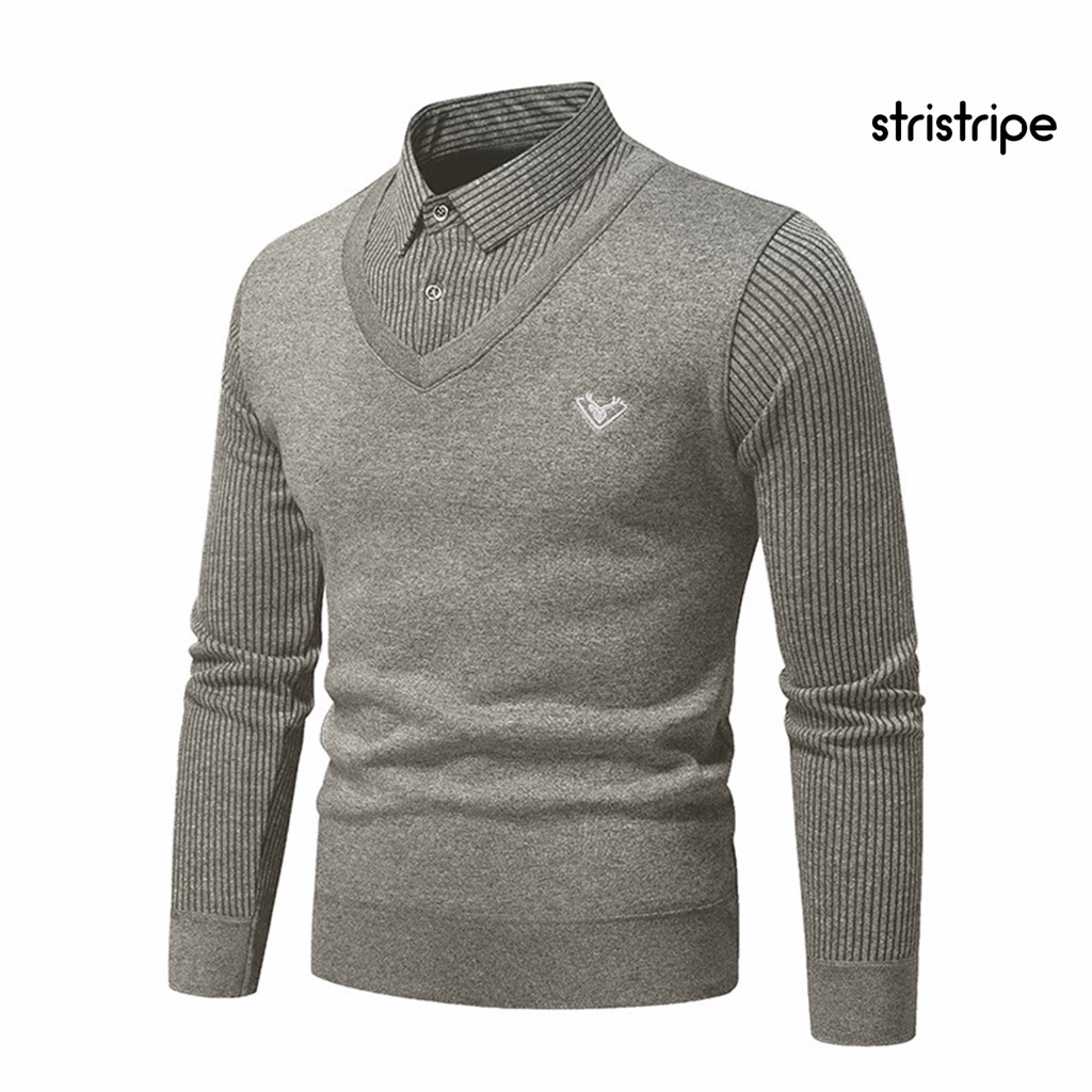 Áo Len Đan Mềm Mại Họa Tiết Sọc Hai Mảnh Cài Nút Dáng Ôm Cho Nam