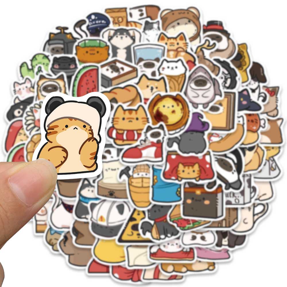 Bộ 80 Miếng Dán Trang Trí Mũ Bảo Hiểm / Bút Chì Chống Thấm Nước Họa Tiết Hoạt Hình Mèo Dễ Thương