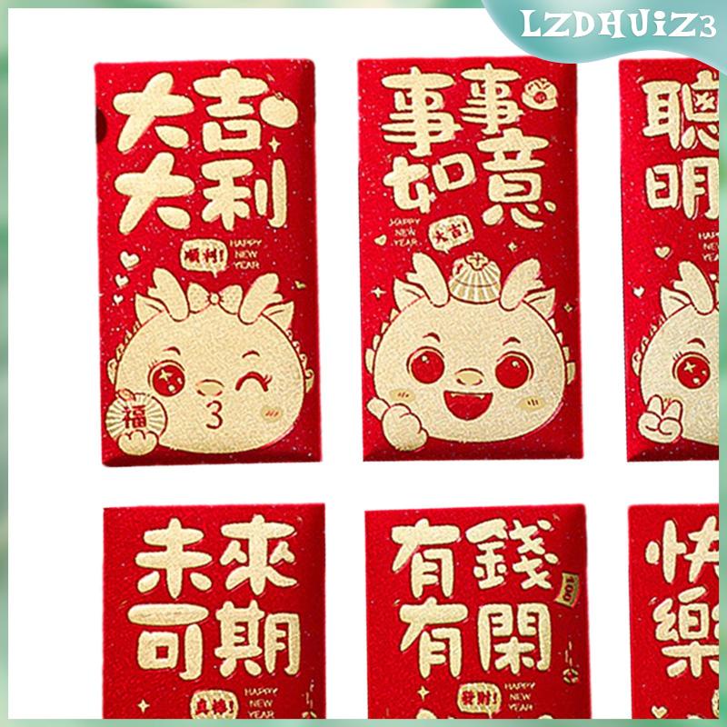 Set 6 Bao Lì Xì Đỏ Phong Cách Trung Hoa Mừng Năm Mới 2024