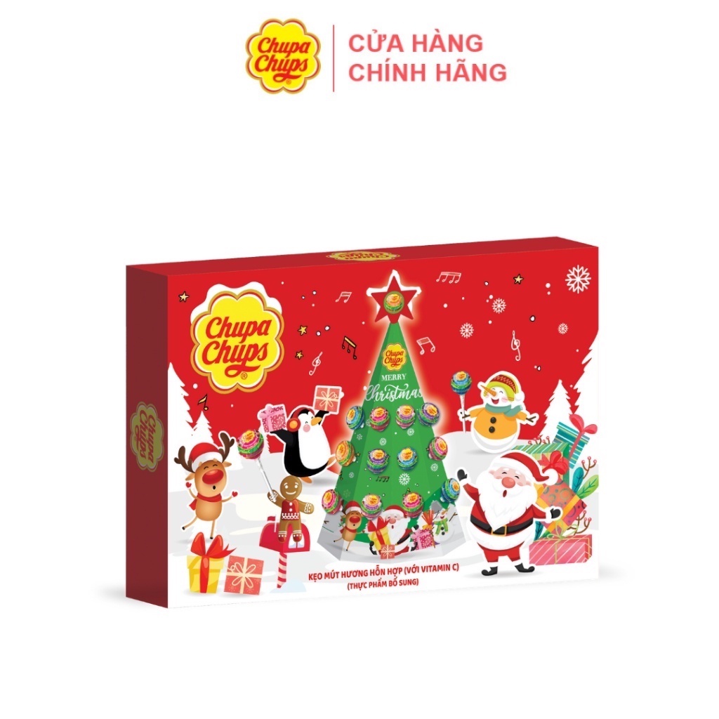 Hộp kẹo mút Cây Thông Giáng Sinh Chupa Chups hương hỗn hợp (với Vitamin C) (25 que)