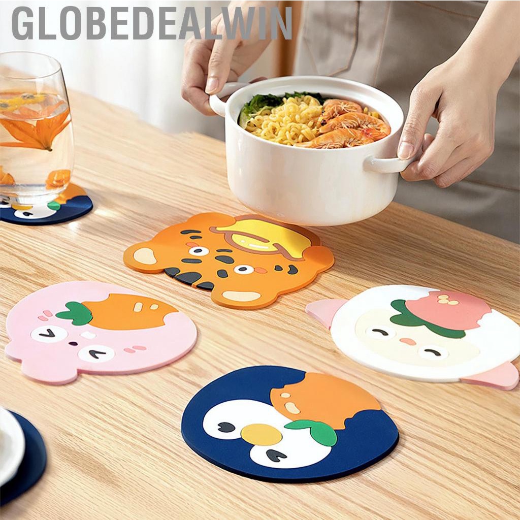 Globedealwin Cartoon Cup Mat Pad  Silicone Placemats Pads Safe Easy To Clean for Kindergarten