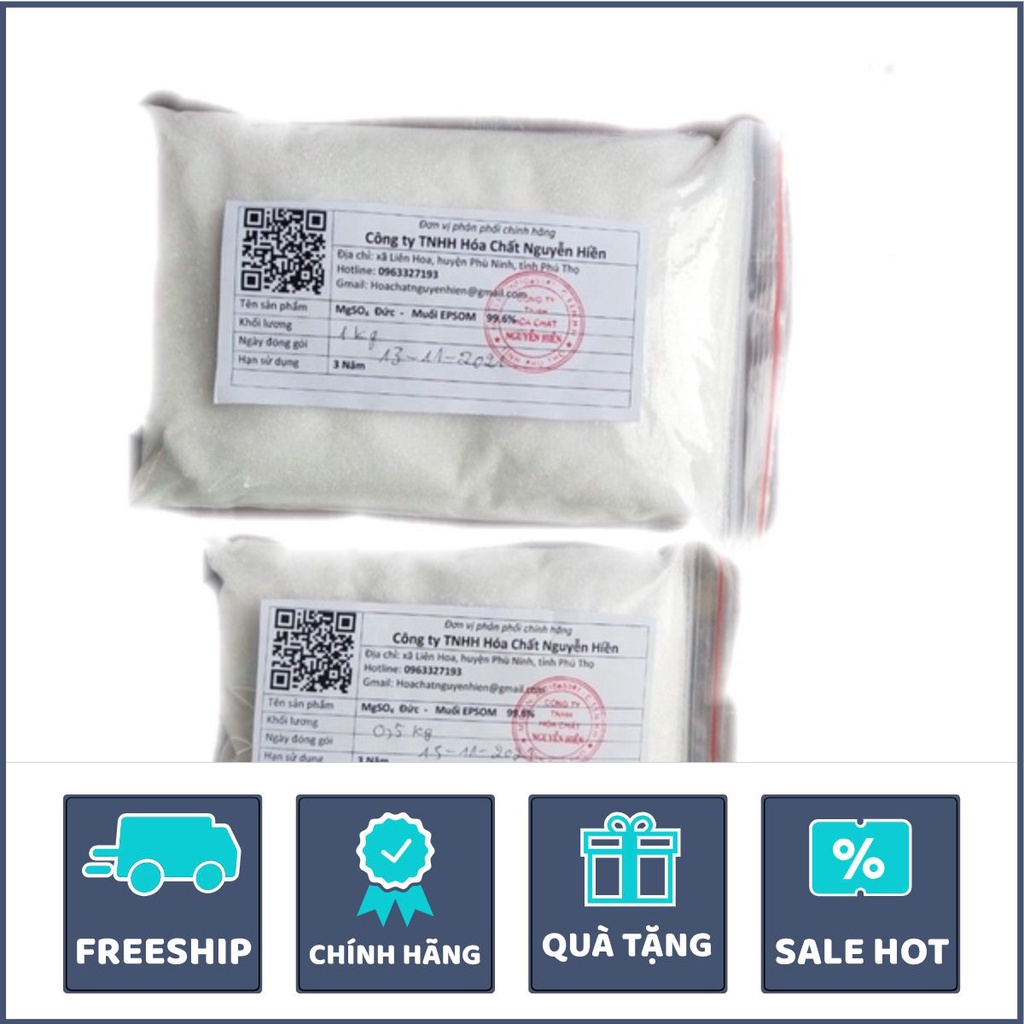 1kg - Muối Epsom Salt (MgSO4,trắng tinh khiết) - Magie Sunfat MgSO4- magnesium sulfate. Hàng chiết l