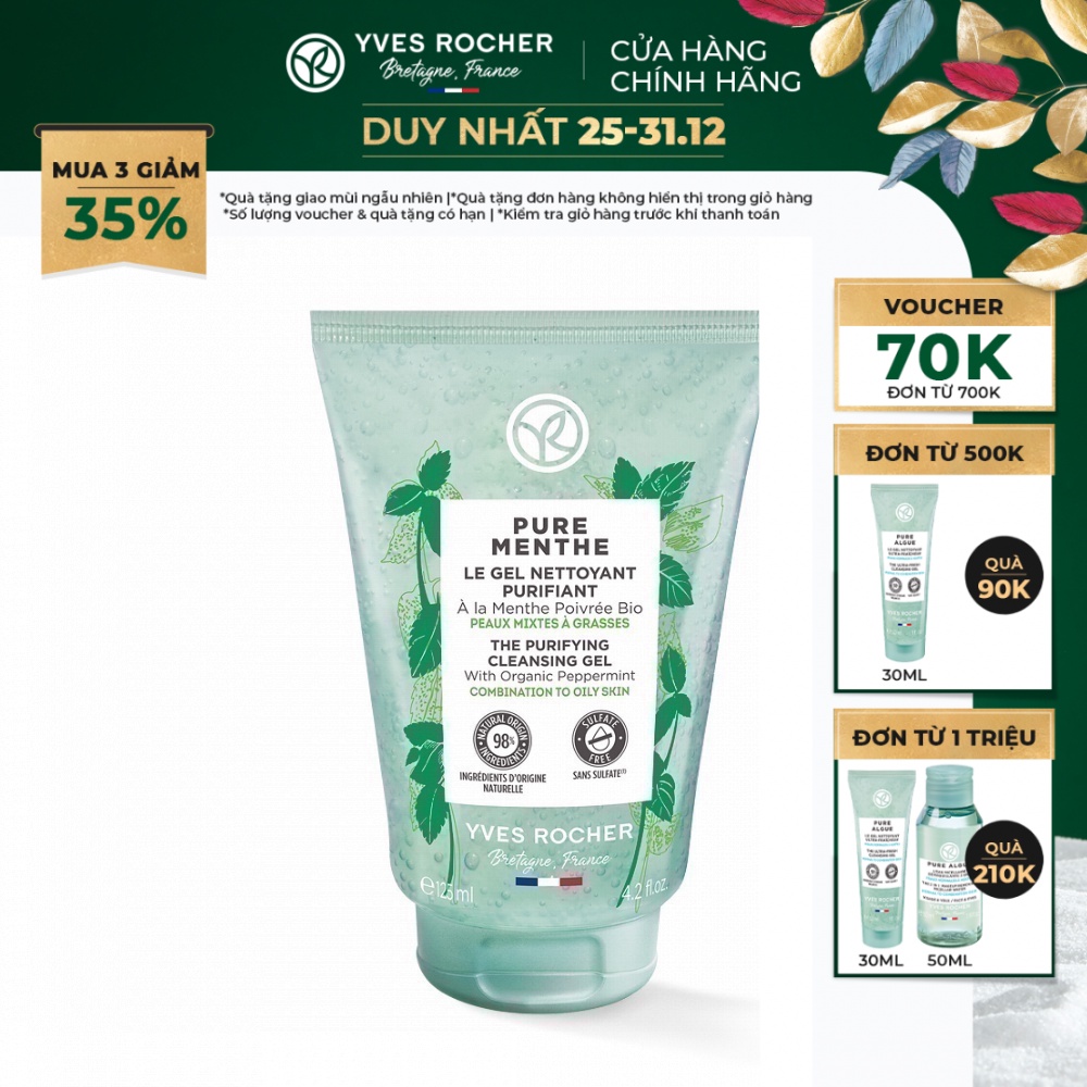 Sữa rửa mặt dạng gel Yves Rocher Pure Menthe Cleansing Gel 125ml