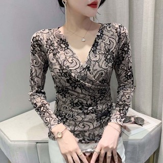 Áo nữ tay dài cổ chữ v vạt chéo phong cách retro