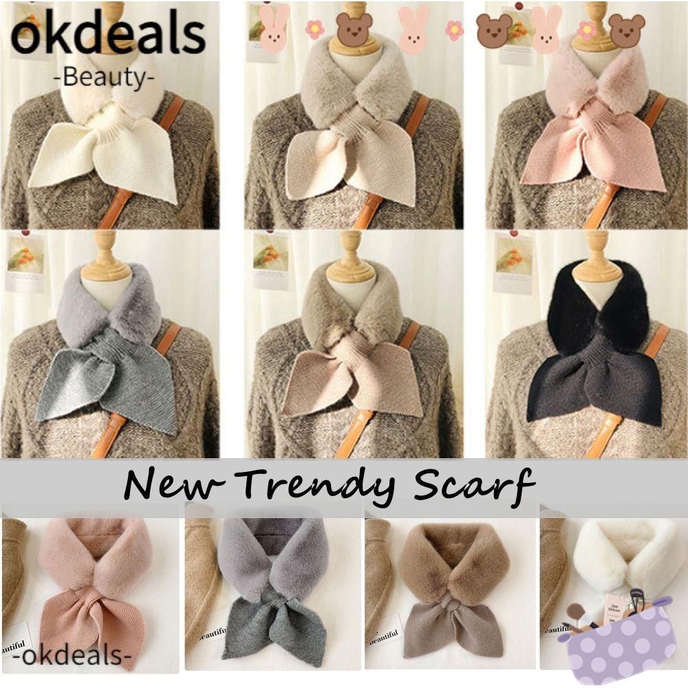 Okdeals Khăn Quàng Cổ Len Lông Thỏ Giả Dày/Nhiều Màu Sắc Phong Cách Hàn Quốc Ấm Áp Mùa Thu Đông Dành Cho Nữ