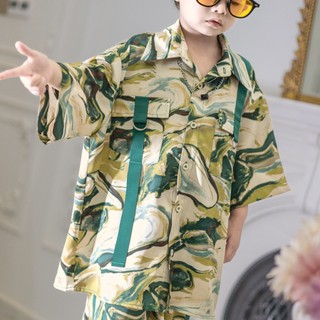 Bộ áo thun + quần short hip hop đường phố thời trang mùa hè 2023 cho bé trai