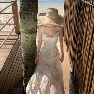 Stylehubto 8651 # Đầm Dây Hở Lưng In Họa Tiết Sang Trọng Phong Cách Pháp Thời Trang Mùa Hè