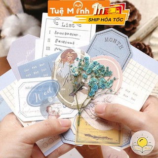 Bộ 30 nhãn tag kèm hoa khô/ dây gai vintage, sticker trang trí bullet journal, sổ tay STI30