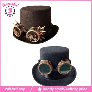 Mũ fedora màu nâu kèm kính mát phong cách steampunk cho nam và nữ
