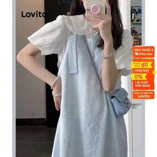 Đầm Xếp Ly Nữ Lovito Xinh Xắn LNE12079 (Xanh Nhạt)