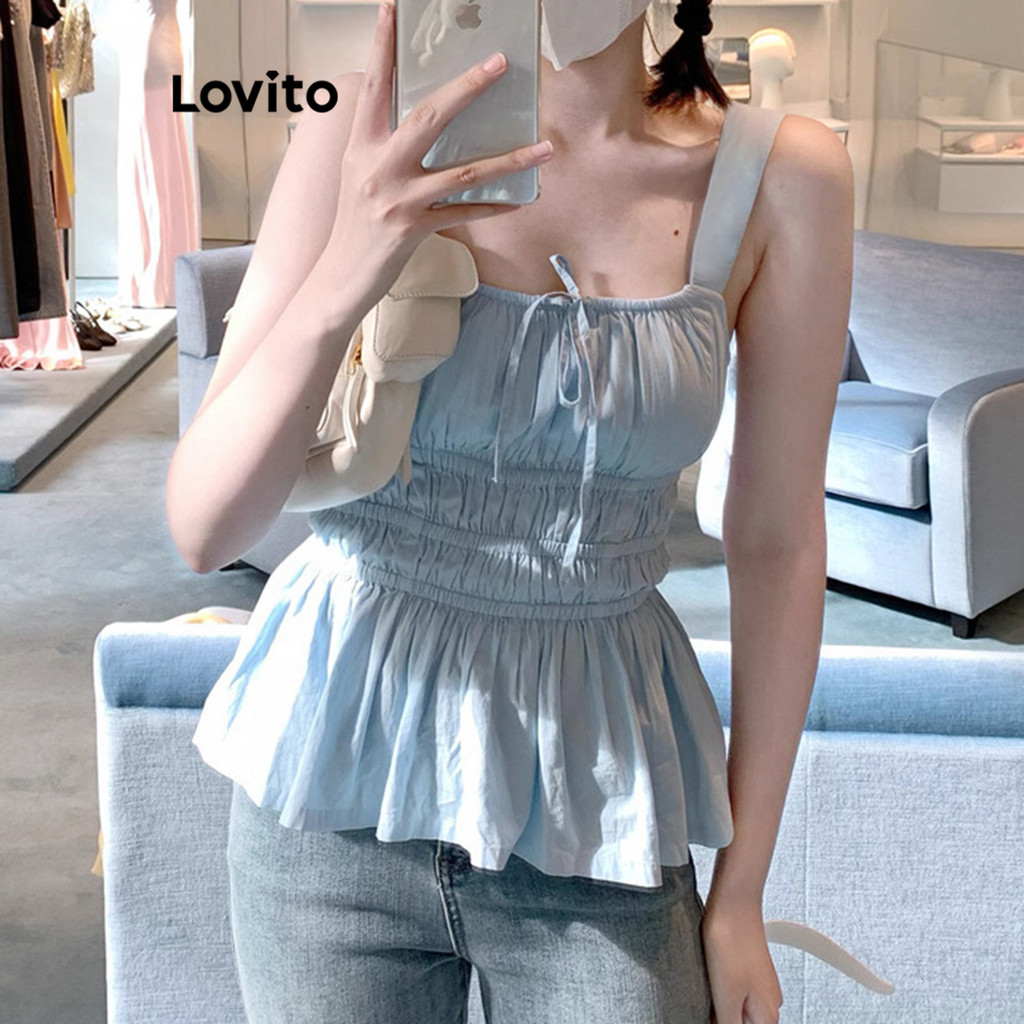 Lovito Áo ba lỗ có dây buộc trơn dễ thương dành cho nữ LBA82071 | BigBuy360 - bigbuy360.vn