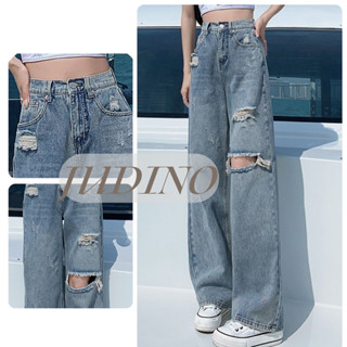 Quần Bò ống đứng dạng rách, quần Ống Rộng Thiết Kế Ống Đứng Thon Gọn Rộng Rãi Cạp Cao Mỏng Mẫu Mới JUDINO SHOP