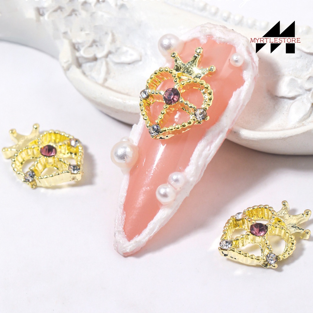 Set 10 Phụ Kiện Trang Trí Móng Tay 3d diy Hình Vương Miện / Trái Tim