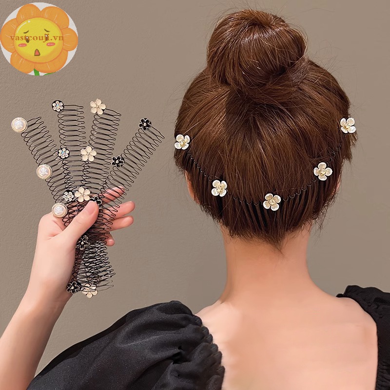 Vastji Lược Cài Tóc Hình Hoa Trà Đính Ngọc Trai Giả Phong Cách vintage Cho Nữ vn
