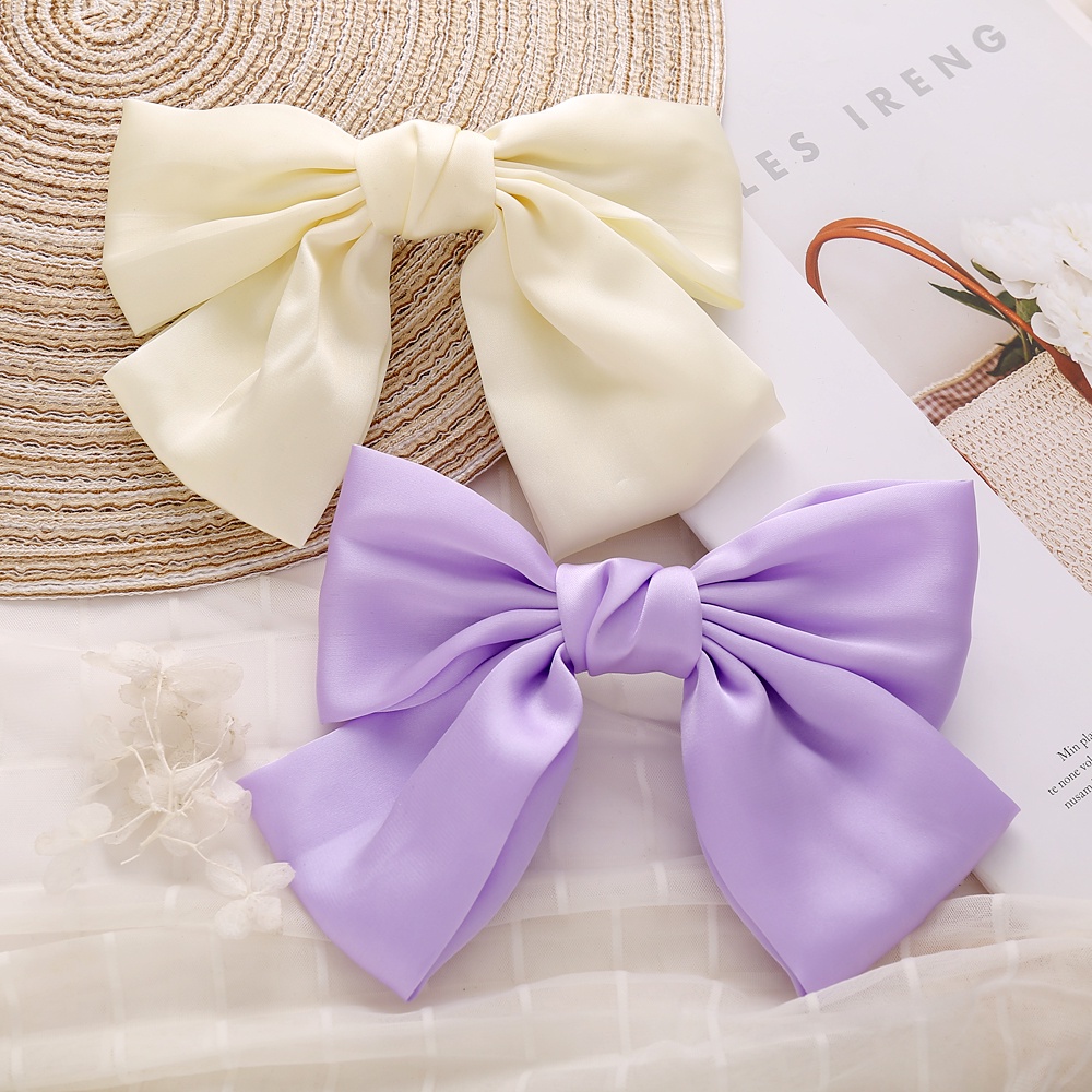 Kẹp Tóc Nơ Dài Vải Voan Thêu Hoa Đính Ngọc Trai Nhân Tạo Thời Trang