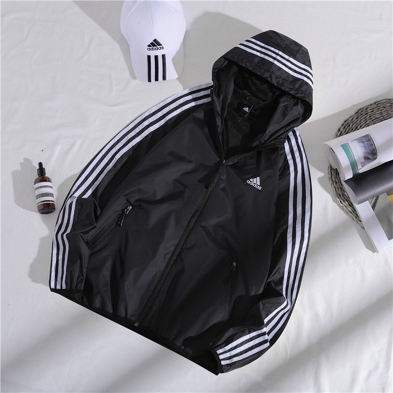 Áo Khoác Thể Thao adidas 100% Chính Hãng Thêu logo Phối Ba Sọc Có Khóa Kéo Thời Trang Cho Nam Và Nữ