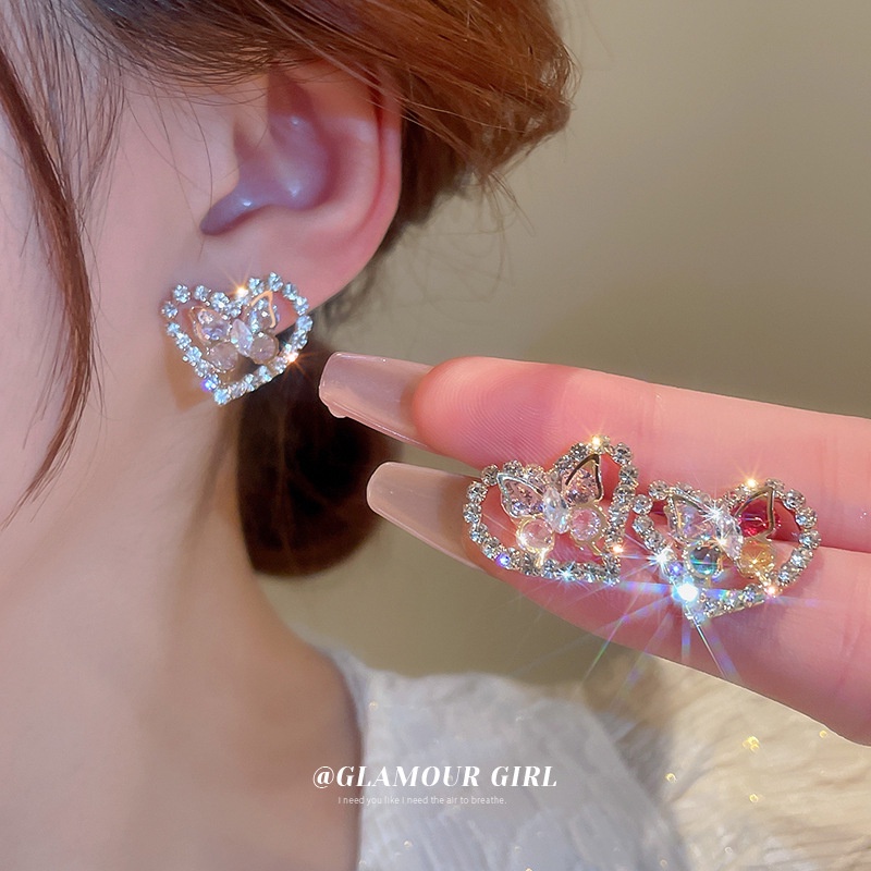 Bông Tai Mạ Bạc Hình Bướm Đính Kim Cương Thời Trang Cao Cấp