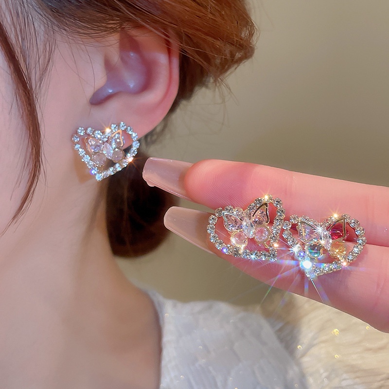 Bông Tai Mạ Bạc Hình Bướm Đính Kim Cương Thời Trang Cao Cấp