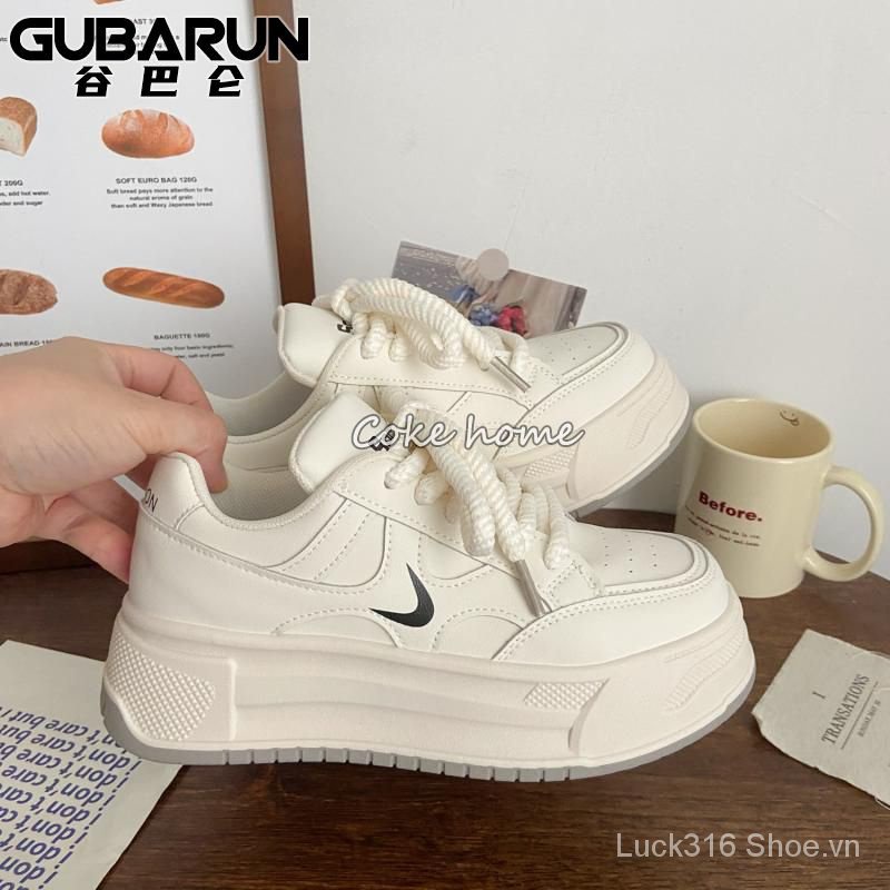 Giày Thể Thao Da Đế Dày Màu Trắng Sữa Thời Trang Mùa Thu Hàn Quốc 2023