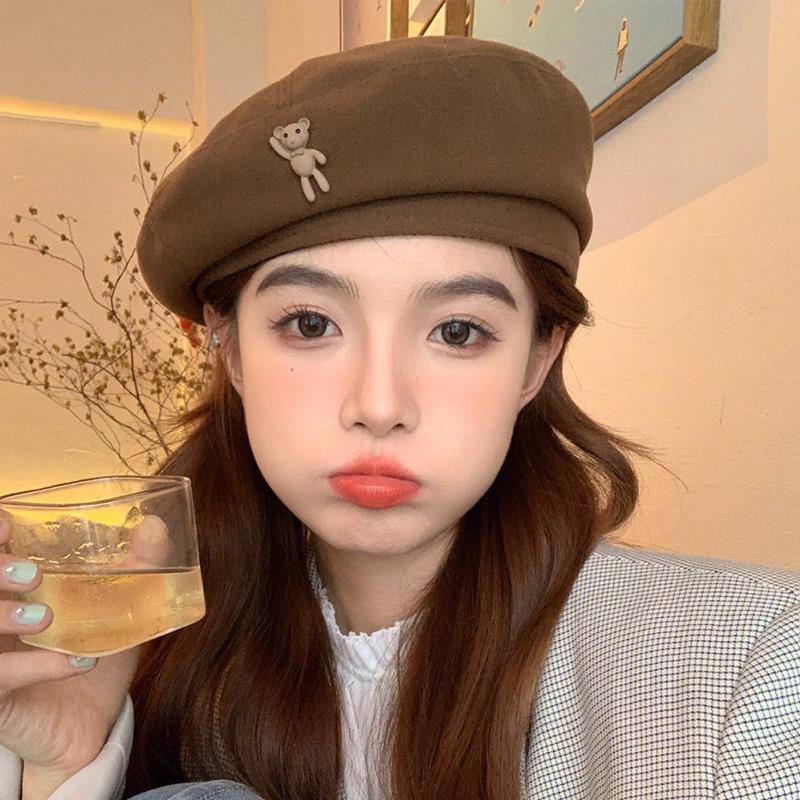 Mũ nồi mũ Beret họa tiết phong cách Nhật Bản, mũ mùa đông cho nữwx À