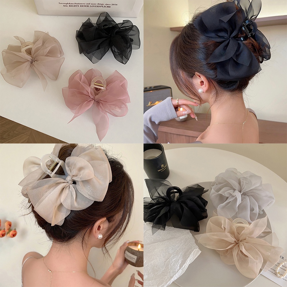 Thời Trang Kẹp Tóc Hình Nơ Vải chiffon Màu Trơn Xinh Xắn Cho Nữ