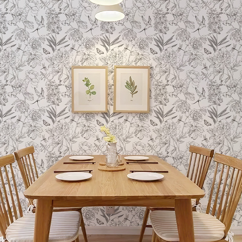 Đen Giấy Dán Tường Tự Dính Họa Tiết Hoa Mẫu Đơn Và Khung Hoa Mẫu Đơn Tháo Rời Được