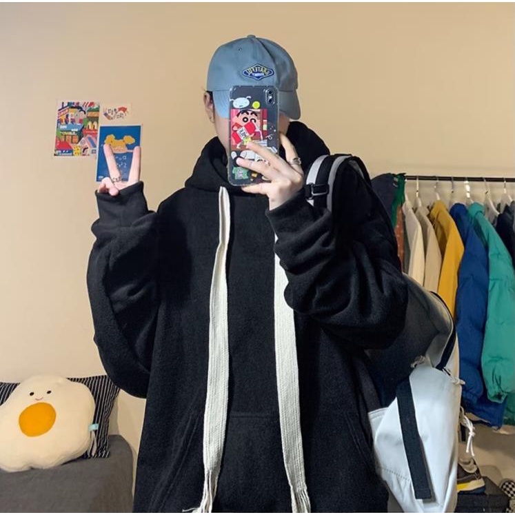 Áo Hoodie Dệt Dáng Rộng Dày Dặn Phối Dây Rút Phong Cách hong kong Thời Trang Thu Đông Chất Lượng Cao plus size M-8XL