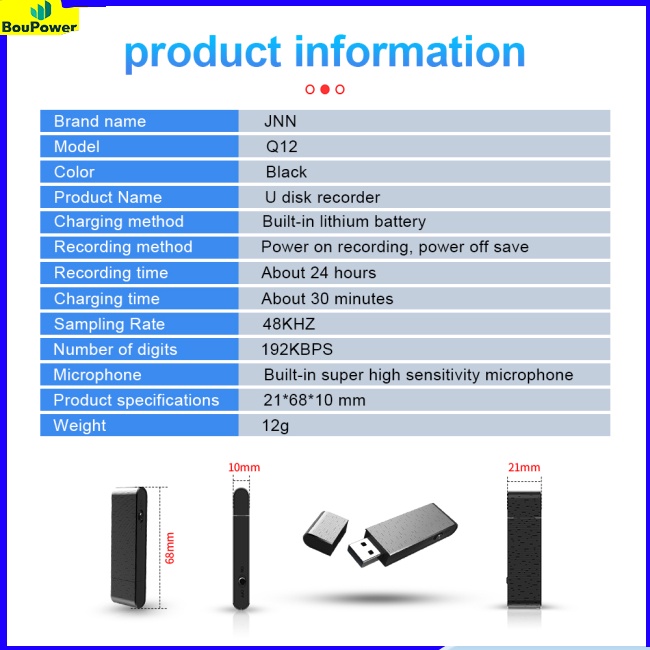 Máy Ghi Âm Một Lần usb boupower q12