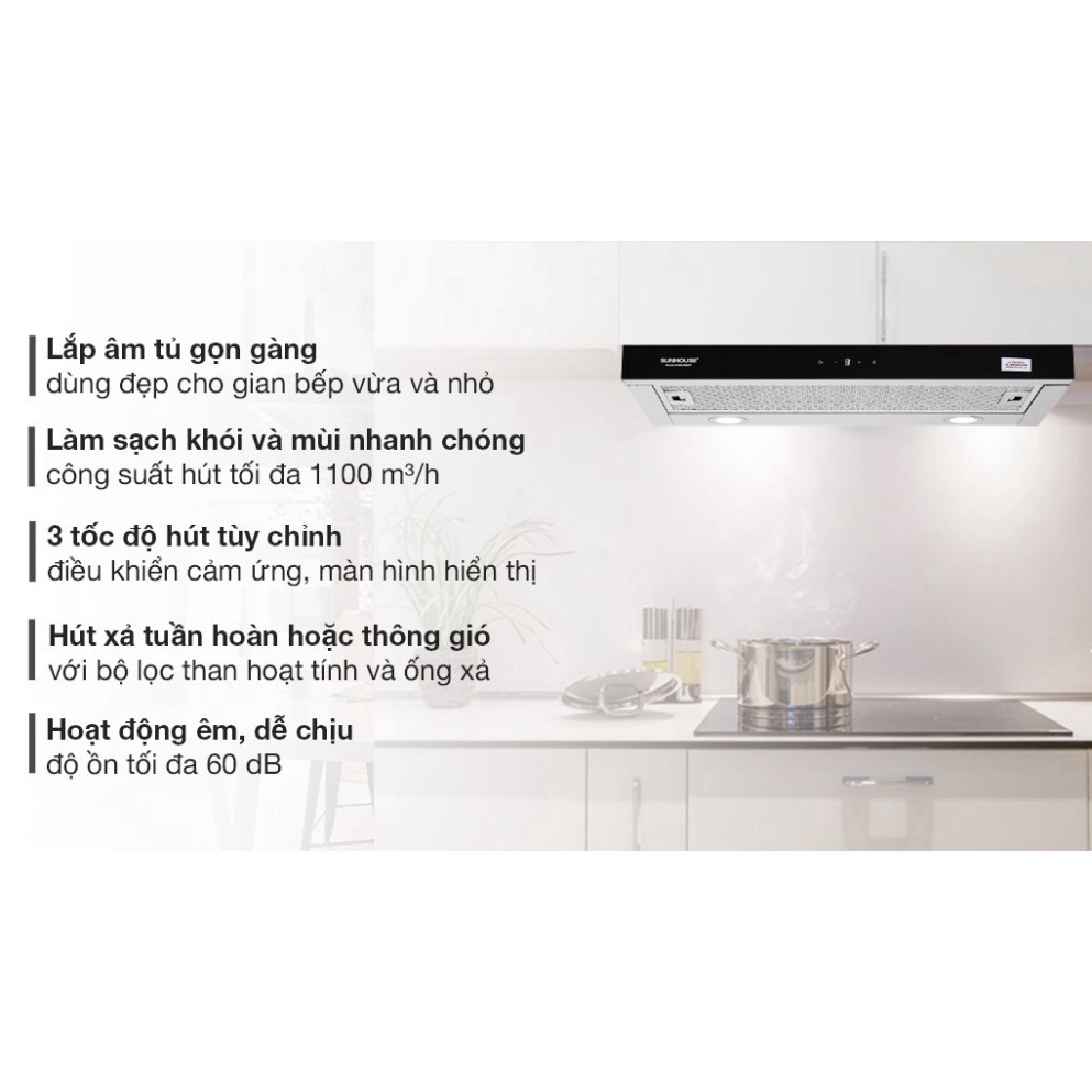 Máy Hút Mùi Kính Cong Sunhouse SHB6626 / Hút mùi âm tủ SHB6288MT - Hàng trưng bày  - Mới 100%