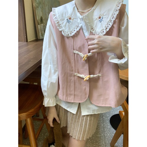 Áo Sơ Mi Tay Dài Dáng Rộng Cổ Búp Bê Thêu Họa Tiết Phong Cách retro Thời Trang Mùa Thu Cho Nữ