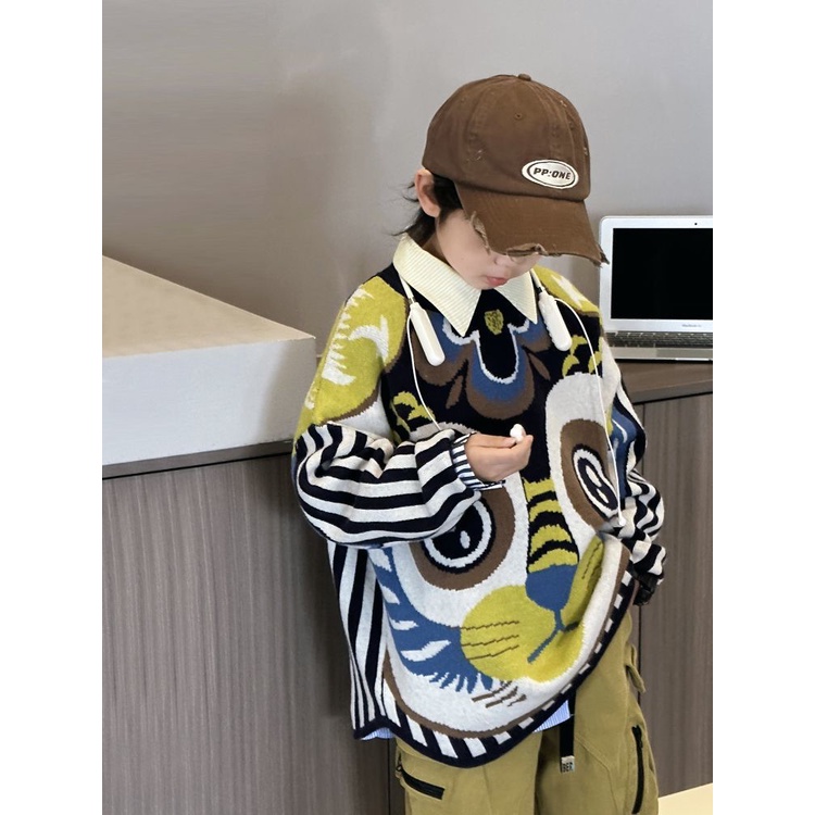 Áo sweater Dệt Kim Dáng Rộng Phong Cách Mới Cho Bé Trai