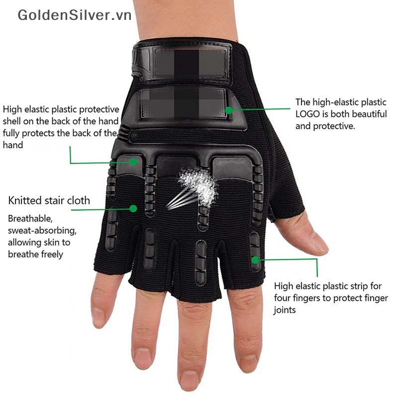 Găng Tay Thể Thao Nửa Ngón Màu Bạc Vàng Phong Cách Quân Đội Cho Nam Và Nữ vn