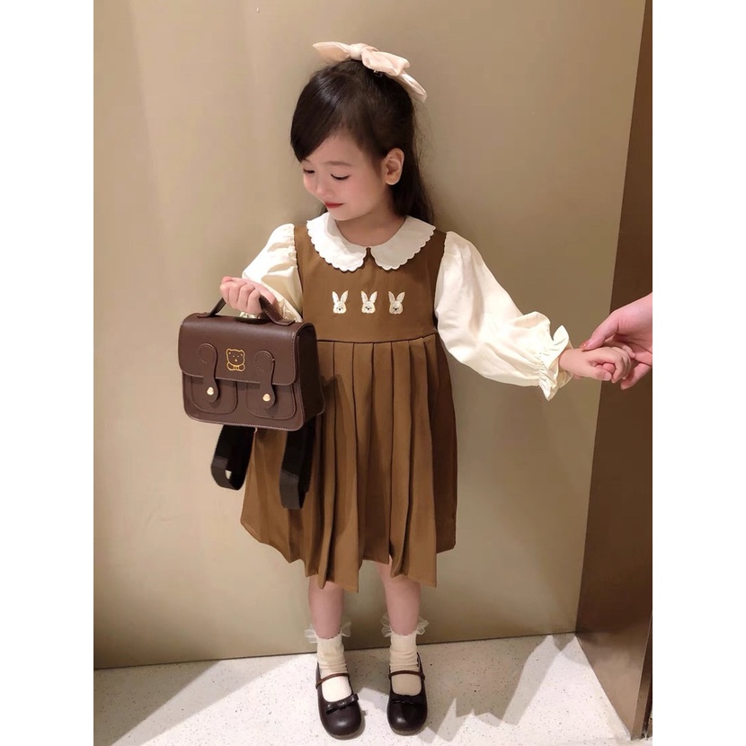 Đầm Bé Gái Màu Nâu Dễ Thương Thời Trang Mùa Thu 2023