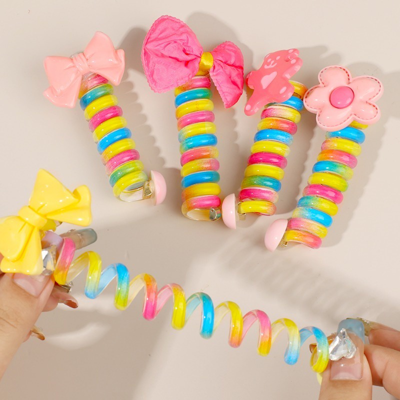 Dây Cột Tóc Dạng Xoắn Lò Xo Thắt Nơ Bằng Cao Su Co Giãn Nhiều Màu Sắc Sáng Tạo Cho Bé Gái Dễ Thương