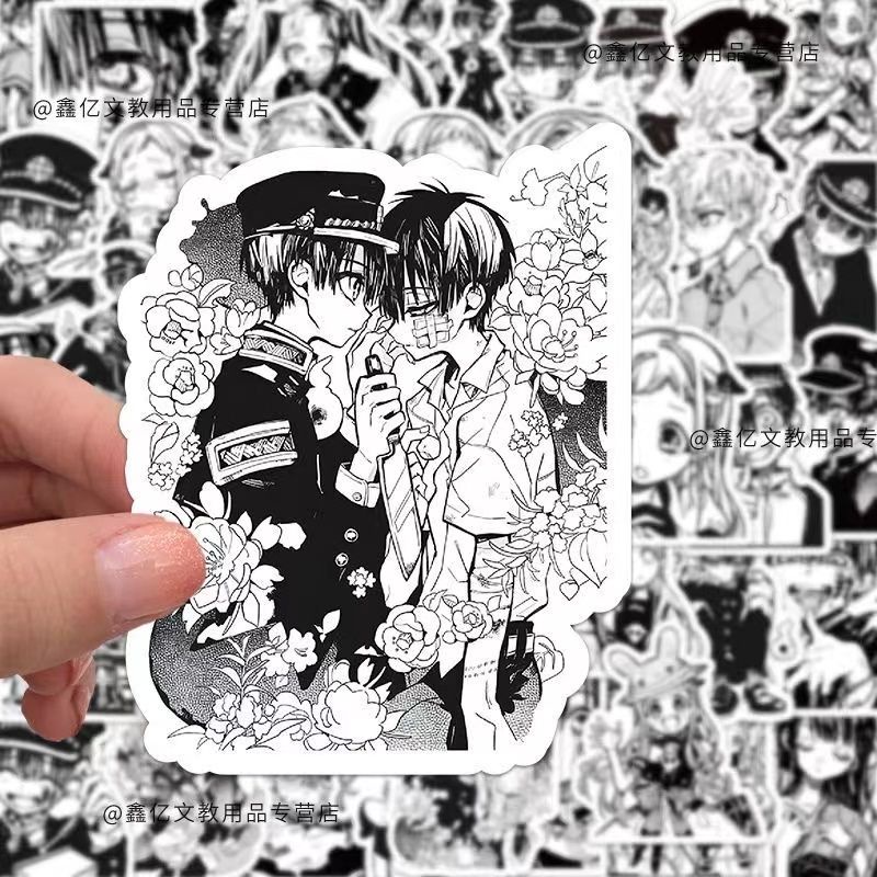 Bộ 60 Miếng Dán Trang Trí laptop / Điện Thoại Họa Tiết Hoạt Hình hanako-kun Màu Trắng Đen diy