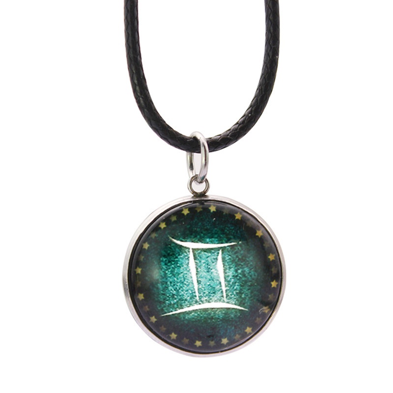 Vòng cổ Da Phát Sáng Mặt 12 Cung Hoàng Đạo Thời Trang Cho Nam Nữ