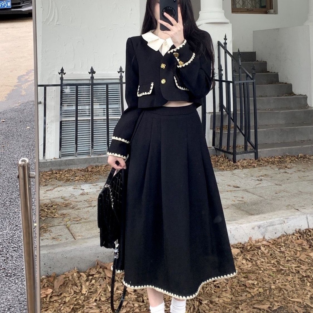 Bộ Áo + Chân Váy Phong Cách retro Mùa Thu Dành Cho Nữ Size s-2xl