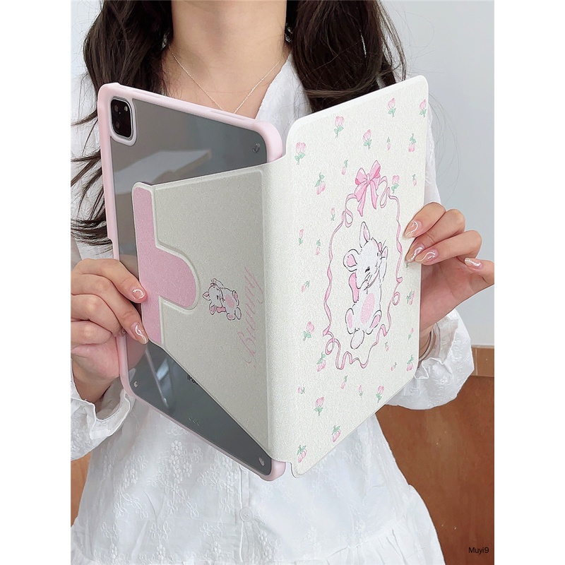 Bao Da Máy Tính Bảng In Hình Thỏ Đeo Nơ Cho Ipad 10.2 10 Mini 6 9.7 Air 10.9 Pro 11 / 12.9 Gen 9 Ốp