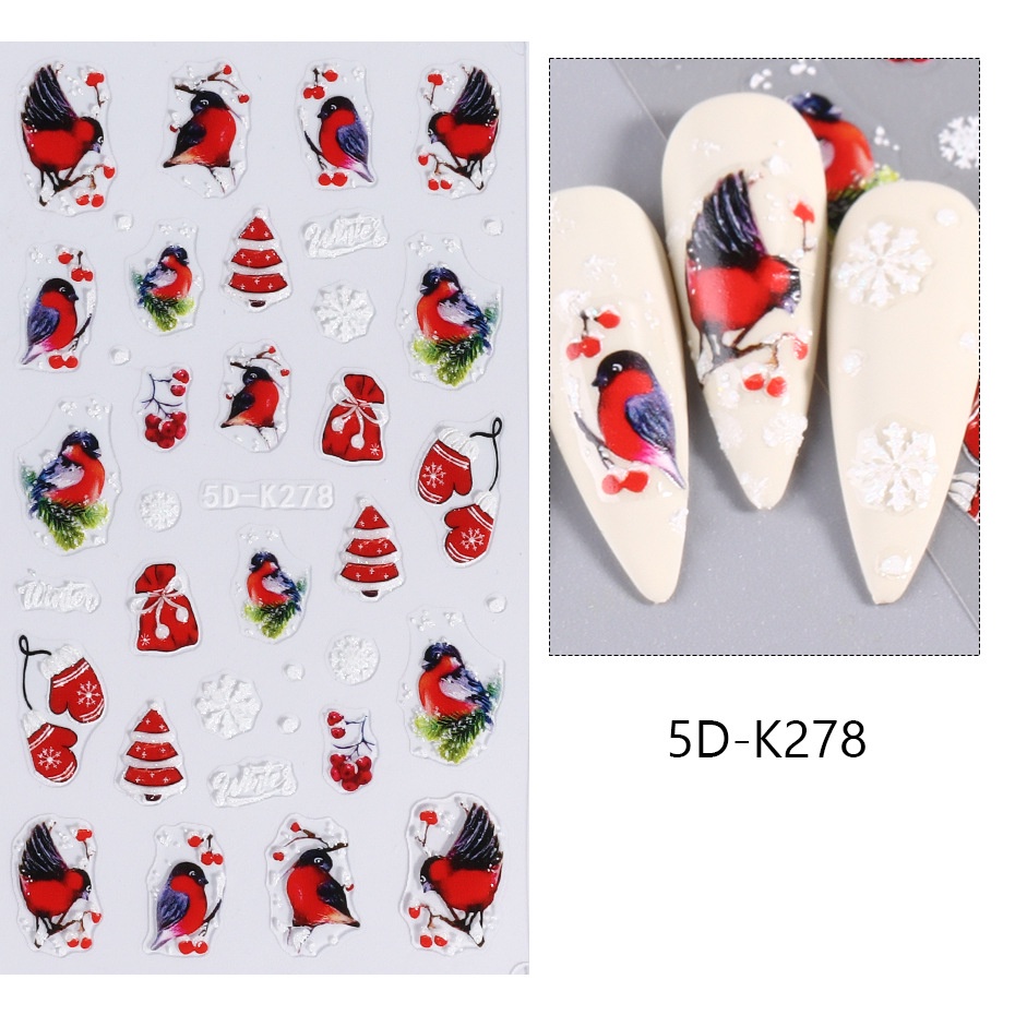 Miếng Dán Trang Trí Móng Tay 5d Hình Gấu / Chim Cánh Cụt / Chanh / Cây Chanh / Tuyết Kiểu Giáng Sinh Năm Mới gl5dk-2