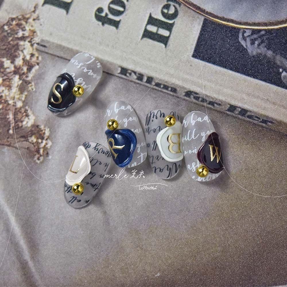 Miếng Dán Trang Trí Móng Tay In Chữ Tiếng Anh Màu Bạc / Đồng