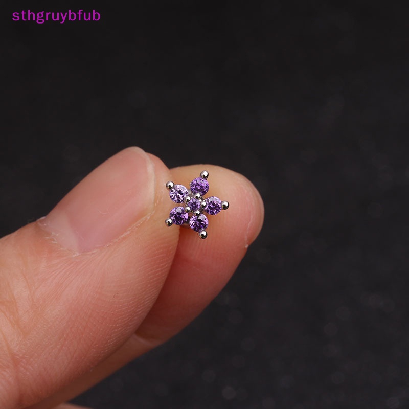 1 Khuyên Tai Thanh Mảnh Bằng Thép Không Gỉ Đính Đá zircon Hình Hoa mini Thời Trang Cho Nữ vn