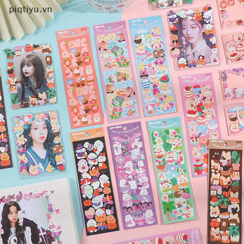 Pp 1 Tờ Hình Dán Mèo kawaii Lấp Lánh Trang Trí Sổ Tay Thủ Công diy vn