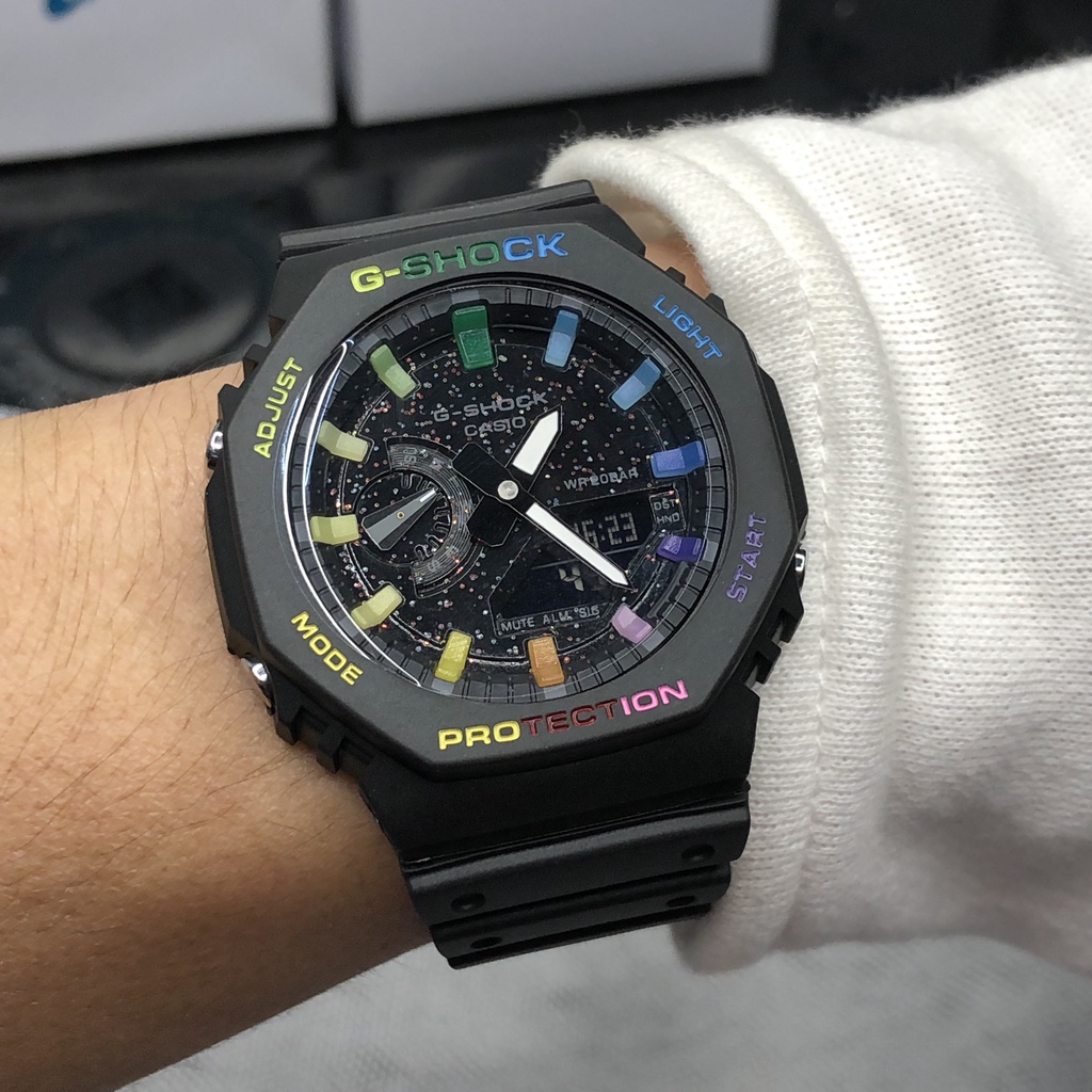 TSJT G Shock GA 2100 Black Rainbow all function g shock TMJ ga2100 clock G Shock wristwatch g shock rainbow G Shock Black