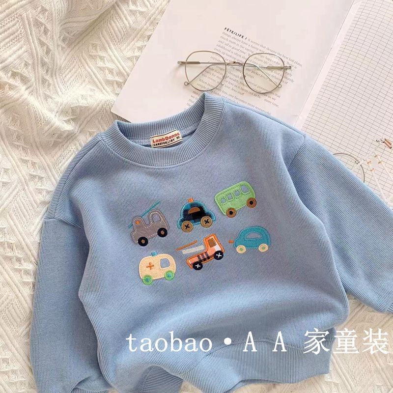 Áo Nỉ Tay Dài Thêu Hình Xe Hơi Dễ Thương Phong Cách Nhật Hàn Thời Trang Mùa Thu Cho Bé