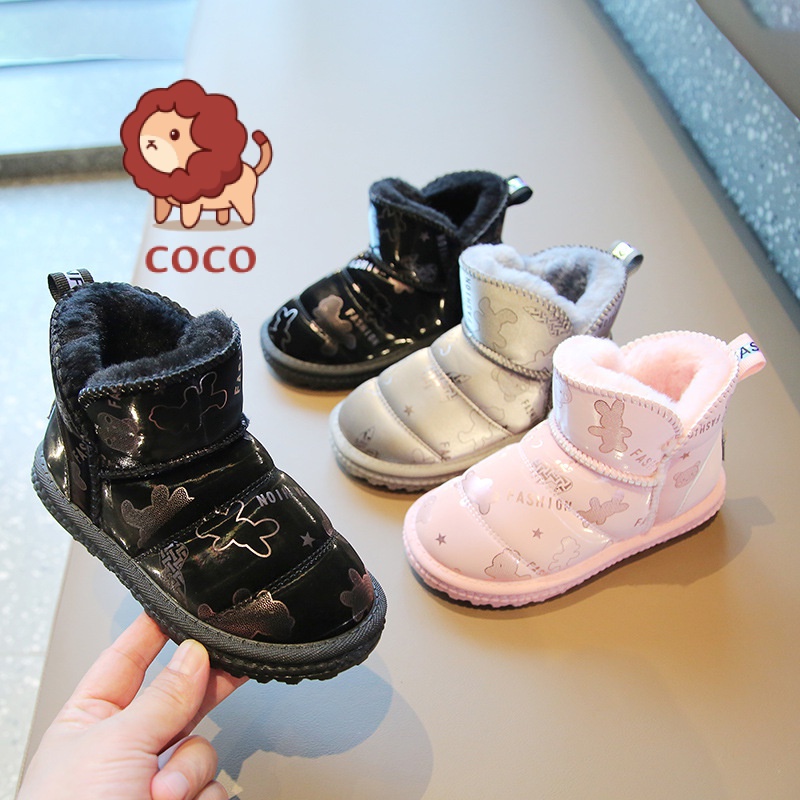 Giày Bốt Da cotton Lót Lông Cừu Dày Dặn Cổ Thấp Chống Thấm Nước Thời Trang Mùa Đông 2023 Cho Bé