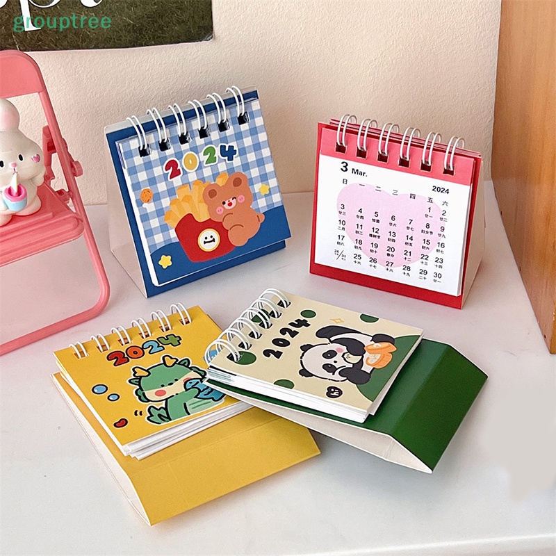 Lịch Để Bàn 2024 kawaii mini Ghi Chú Để Bàn Họa Tiết Động Vật Hoạt Hình Dễ Thương prta