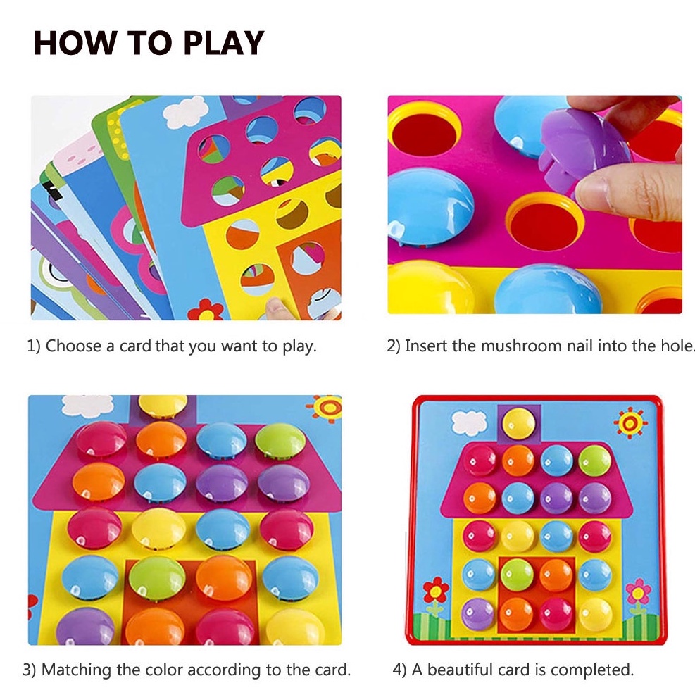 BOARD ARTS AND CRAFTS WITH MUSHROOM NAILS BUTTON IDEA COLOR MATCHING GAME CHILDREN BEST PRESCHOOL EDUCATIONAL BOARD GAME