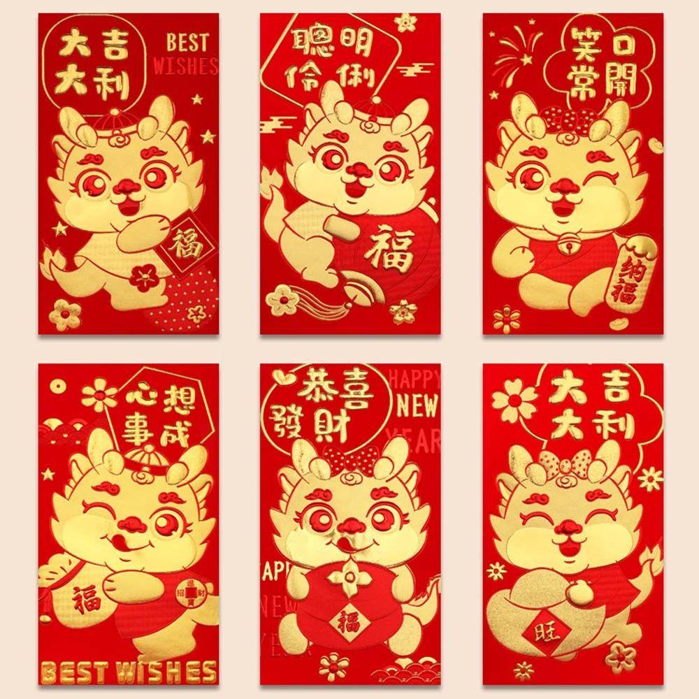 Bộ 6 Bao Lì Xì Hình Rồng Trung Hoa May Mắn Cho Năm Mới
