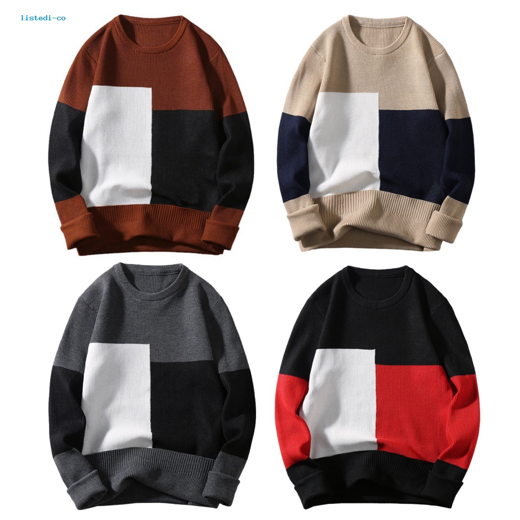 Listedi Áo sweater Dệt Kim Cổ Tròn Phối Màu Thời Trang Thu Đông Cho Nam Giới