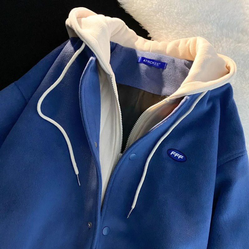 Áo Khoác hoodie Giả Hai Lớp Dáng Rộng Phong Cách harajuku Hàn Quốc Thời Trang Thu Đông 2023